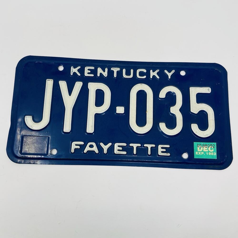 Vintage 80s Fayette Kentucky License Plate JYP 035 1983 Blue White Collectible